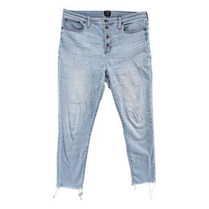 J.CREW 10" High Rise Skinny Jeans Womens Light Blue Button Fly Raw Hem Size 32